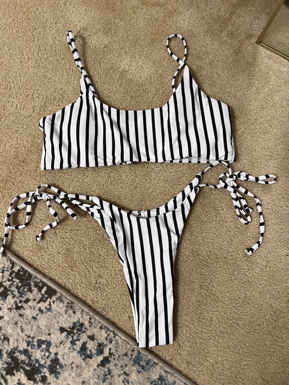 Striped Black & White Tie-Side Bikini Set